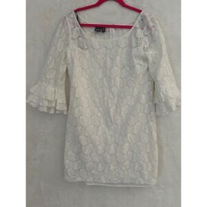 Muse White Lace Ruffle Bell Sleeve Shift Dress Womens Size 8 Bridal Graduation